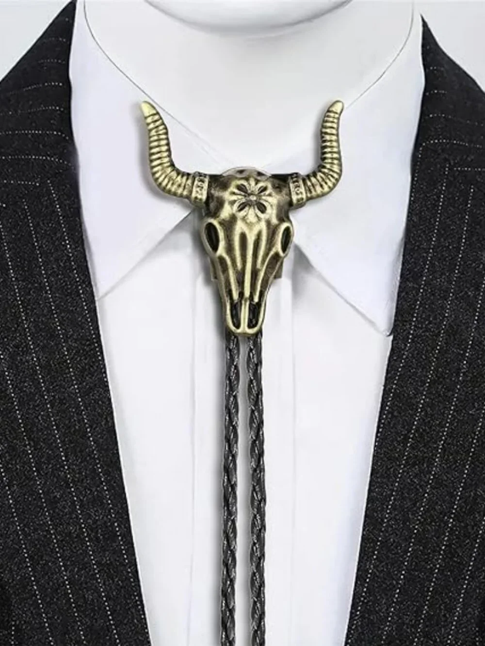 NEW Bolo Tie Rodeo Cowboy Leather Necktie Western Necklace Steer Gold Pendant‎
